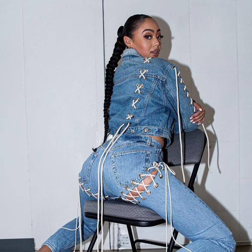 Plus Size Eyelet Detail Bandage Jeans