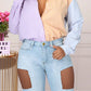 Plus Size Denim Blue Hole Pocket Shorts