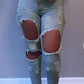 Plus Size Denim Hole Distressed Flared Jeans