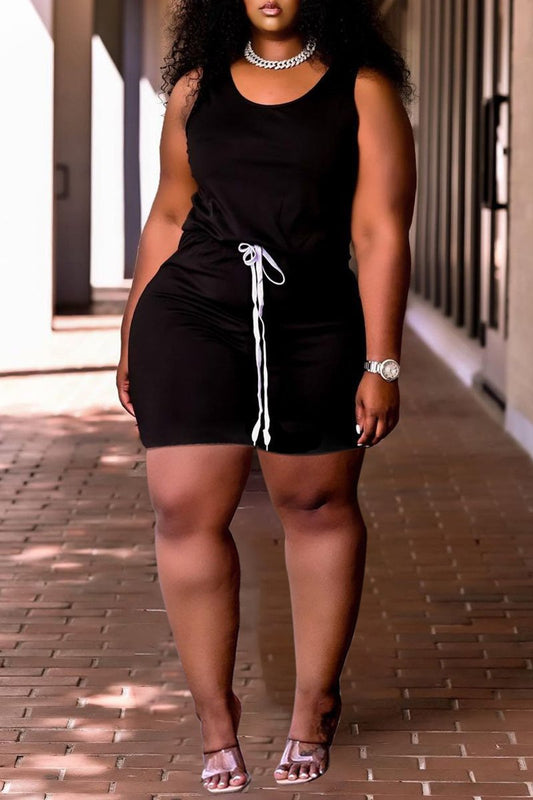 Plus Size Drawstring Waist Solid Two Piece Sets