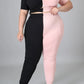 Plus Size Color Patchwork Cutout Two Piece Sets