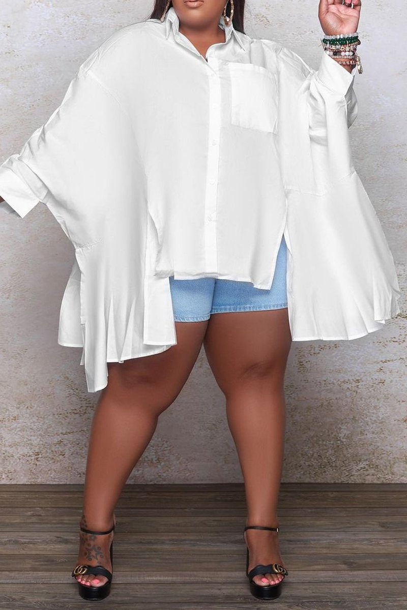 Plus Size Batwing Sleeve Irregular Hem Loose Shirt