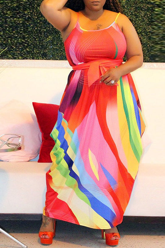 Plus Size Color Splicing Halter Neck Loose Dress