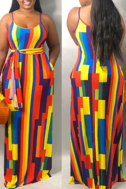 Plus Size Color Splicing Halter Neck Maxi Dress