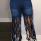 Plus Size Denim Tassel Hem High Waist Jeans