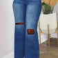 Plus Size Denim Wide Leg Hole High Waist Jeans