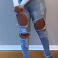 Plus Size Denim Hole Distressed Flared Jeans