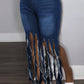 Plus Size Denim Tassel Hem High Waist Jeans
