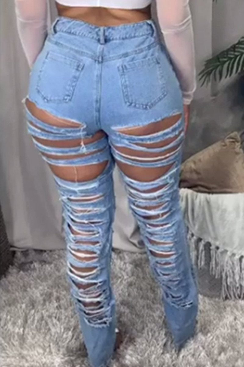 Plus Size Denim Hole Distressed Pocket Jeans
