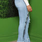 Plus Size Denim Hole Butterfly Print Flared Jeans