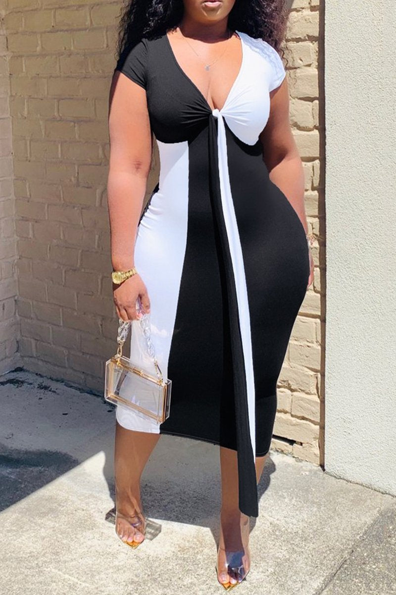 Plus Size Color Patchwork Twisted Maxi Dress