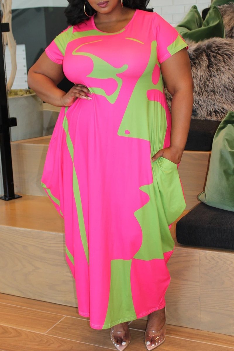 Plus Size Digital Print Pocket Loose Maxi Dress