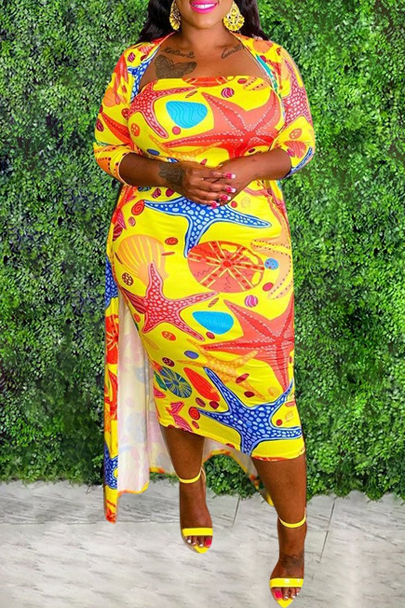 Plus Size Digital Print Long Sleeve Two Piece Sets