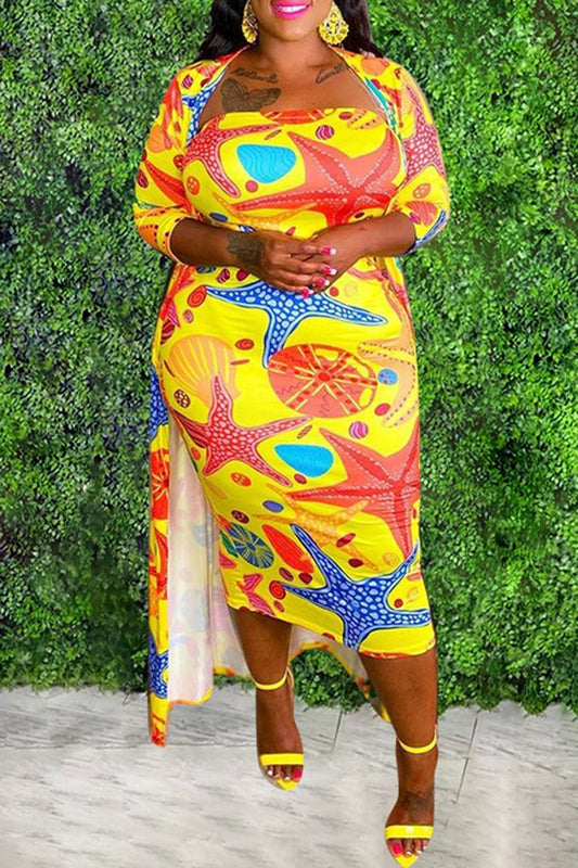 Plus Size Digital Print Long Sleeve Two Piece Sets