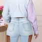 Plus Size Denim Blue Hole Pocket Shorts