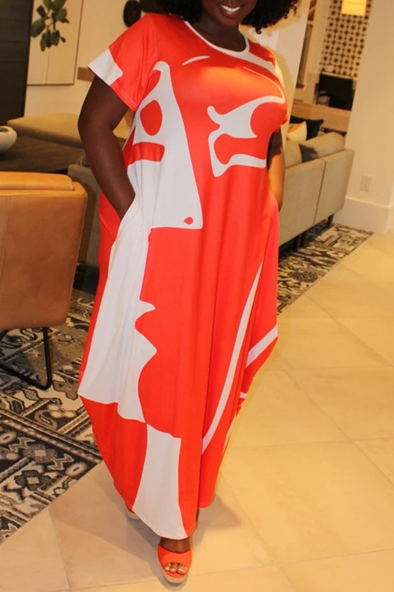 Plus Size Digital Print Pocket Loose Maxi Dress