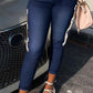Plus Size Denim Side Bandage Mid Waist Jeans