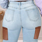 Plus Size Denim Blue Hole Pocket Shorts