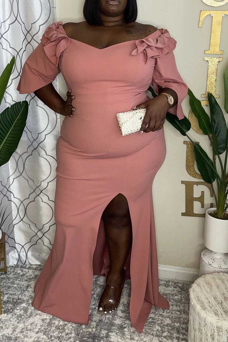 Plus Size Flounced Front Slit Party Maxi Dress