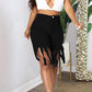 Plus Size Denim Tassel Hem Pocket Shorts