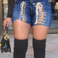 Plus Size Denim Strapped High Waist Shorts