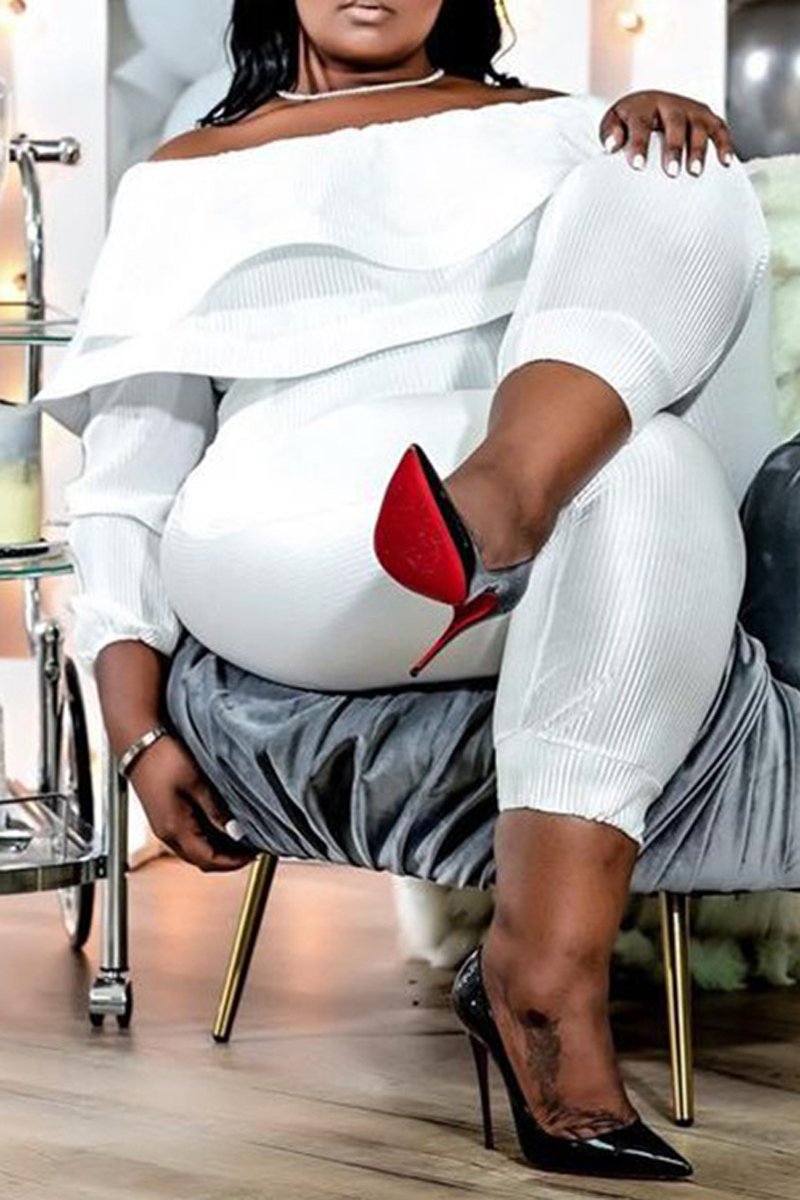 Plus Size Boat Neck Ruffle Long Sleeve Jumpsuit