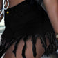 Plus Size Denim Tassel Hem Pocket Shorts
