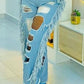 Plus Size Denim Tassel Hem Sequin Hole Wide Leg Jeans