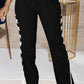 Plus Size Denim Side Slit Bandage High Waist Jeans