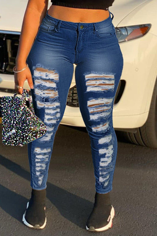 Plus Size Denim Hole Distressed Skinny Jeans