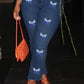 Plus Size Denim Butterfly Print Pocket Jeans
