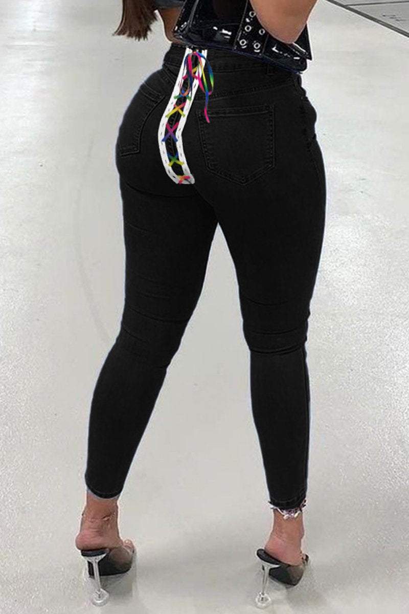 Plus Size Denim Back Colorful Strapped Jeans