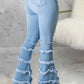 Plus Size Denim Tassel Hem Hole Tiered Jeans
