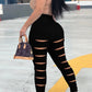 Plus Size Denim Back Hole High Waist Jeans