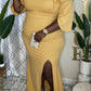 Plus Size Flounced Front Slit Party Maxi Dress