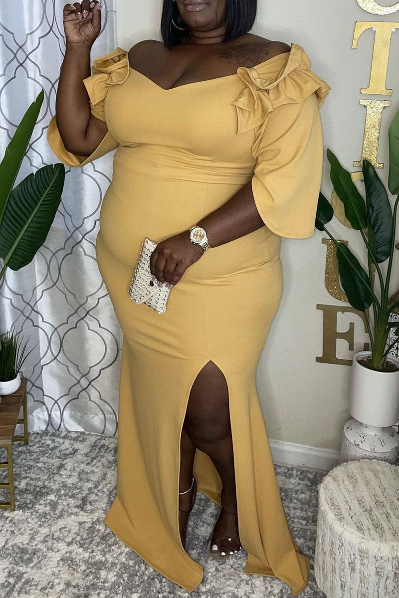 Plus Size Flounced Front Slit Party Maxi Dress