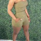 Pleated Off The Shoulder Pocket Two Piece Sets