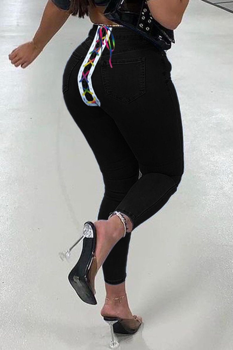 Plus Size Denim Back Colorful Strapped Jeans