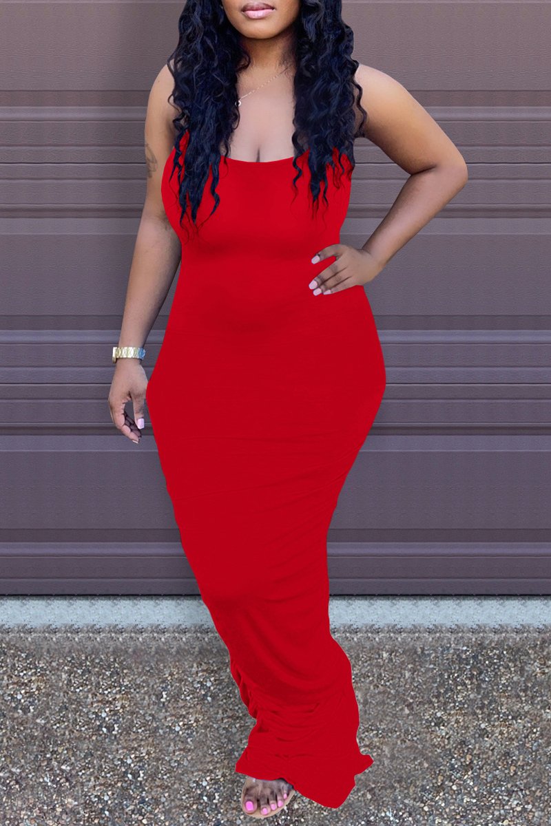 Pleated Halter Neck Solid Color Maxi Dress