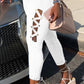 Plus Size Denim Side Bandage Mid Waist Jeans