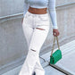 Plus Size Denim Hole Side Slit Flared Jeans