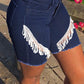 Plus Size Denim High Waist Tassel Hem Shorts