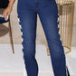 Plus Size Denim Side Slit Bandage High Waist Jeans