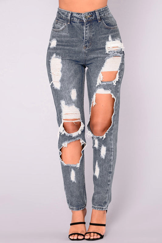 Plus Size Denim Hole Distressed Pocket Jeans