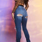 Plus Size Denim Hole Distressed Strapped Flared Jeans