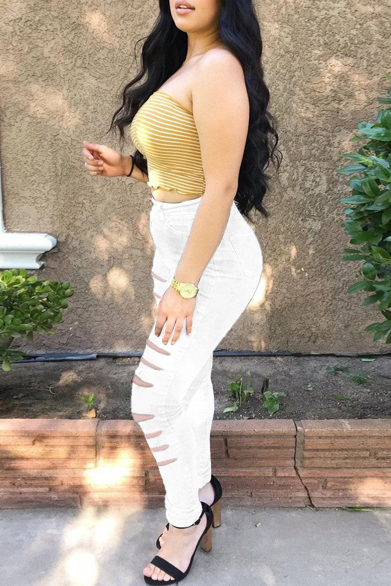 Plus Size Denim Hole High Waist Jeans