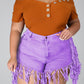 Plus Size Denim Tassel Hem Pocket Shorts