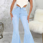 Plus Size Denim Butterfly Print Flared Jeans