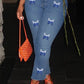 Plus Size Denim Butterfly Print Pocket Jeans