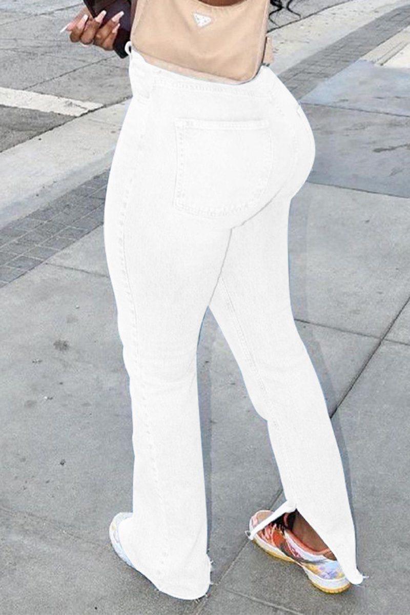 Plus Size Denim High Waist Side Slit Jeans